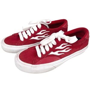Straye Logan Flame Suede Skate Shoe Red White Low Top Womens 9 Mens 7.5